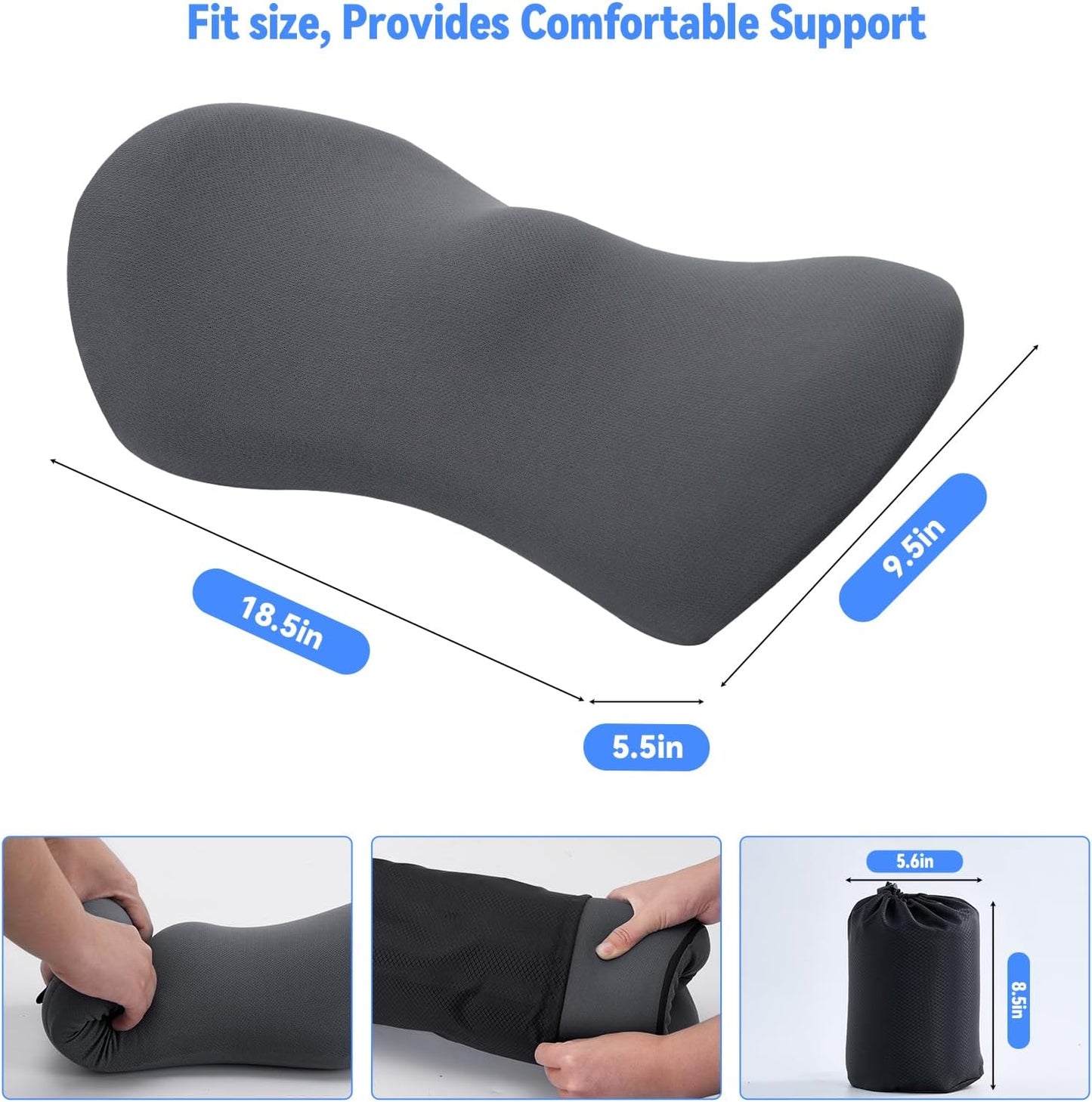 Lumbar Pillow, Memory Foam Lumbar Support Pillow for Office Chair and Car Seat, Ergonomic Streamline Back Pillow for Lower Back Pain Relief, Back Support Pillow for Sitting, Driving, Traveling