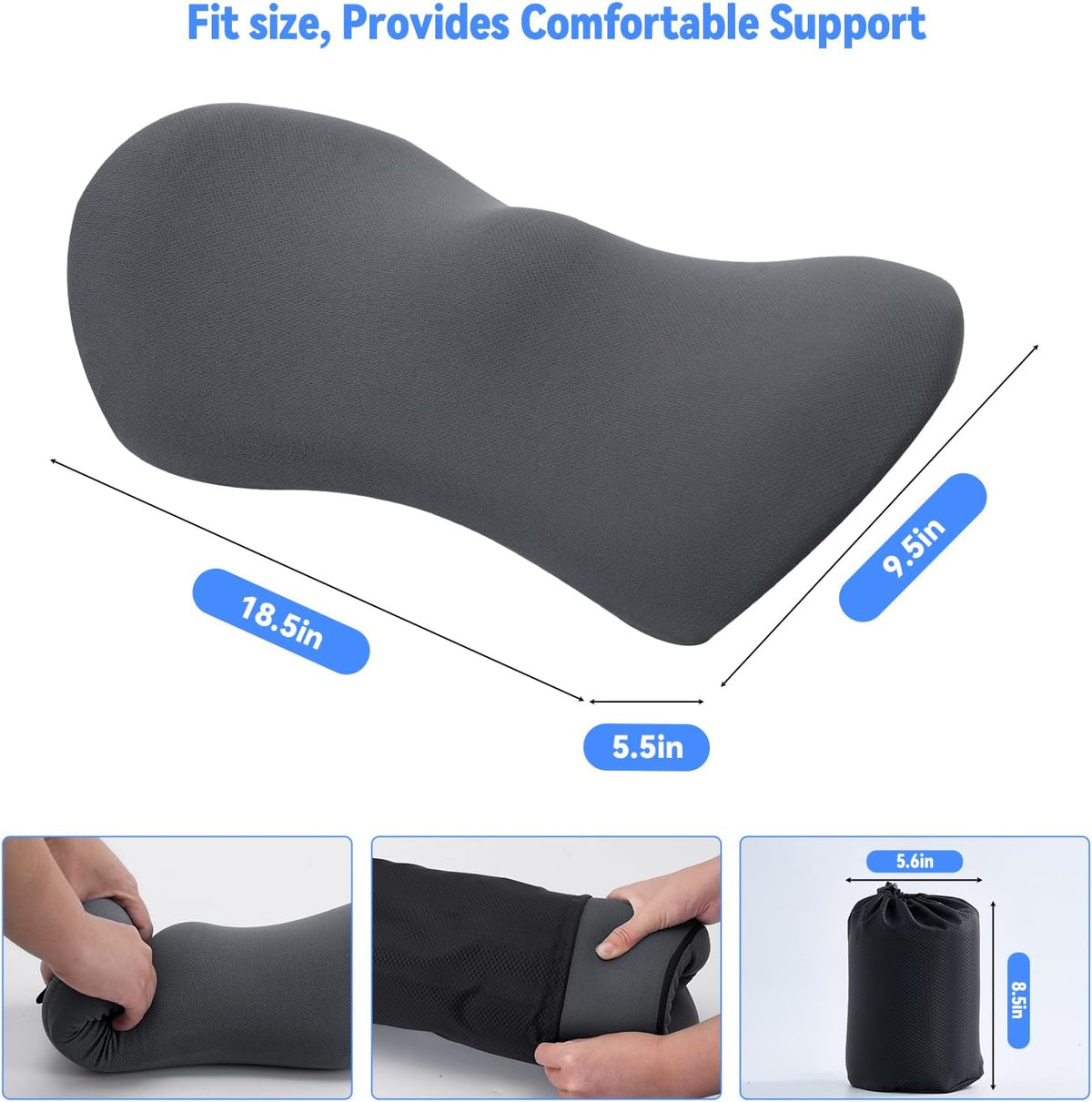 Lumbar Pillow, Memory Foam Lumbar Support Pillow for Office Chair and Car Seat, Ergonomic Streamline Back Pillow for Lower Back Pain Relief, Back Support Pillow for Sitting, Driving, Traveling