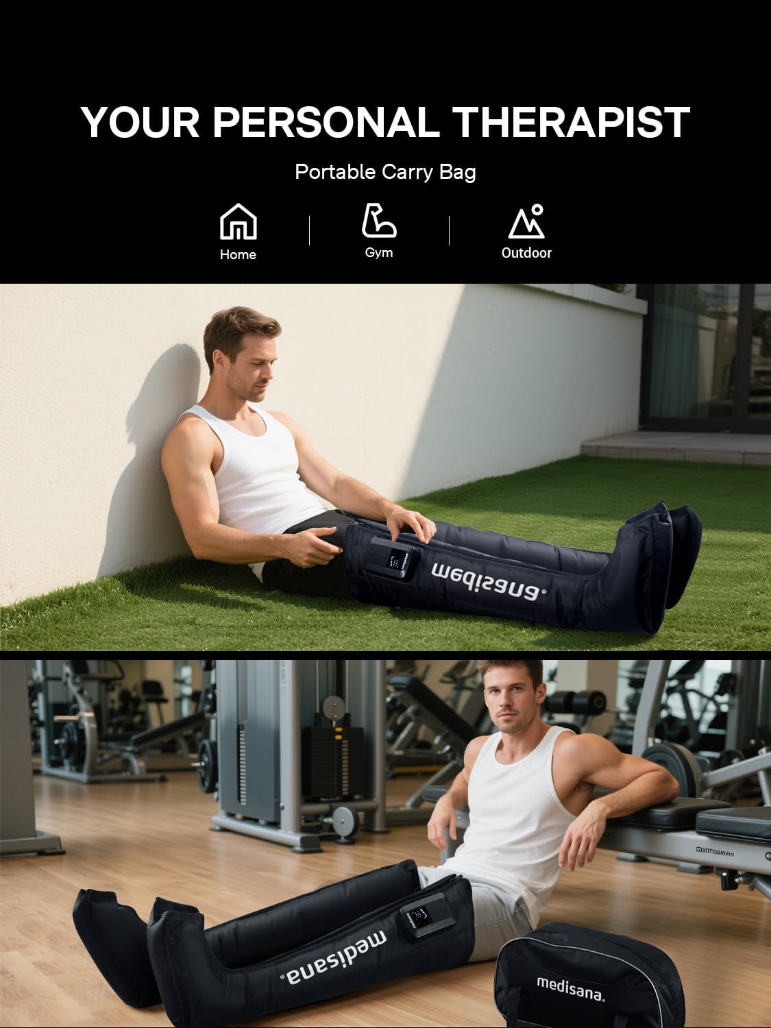 Medisana Leg Compression Massager, Cordless Rechargeable Air Pressure Boot with Multi-Customize Modes, Intensities & Timer, Leg Compression for Circulation (2 Pack)
