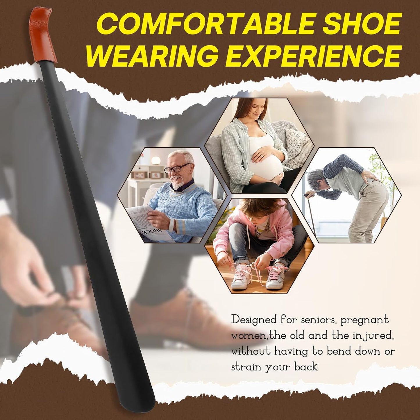 Redriver Extra Long Shoe Horn for Seniors, Metal Shoehorn Long-handle Shoe Spoon Stick Helpers Boot Horn for Men Women