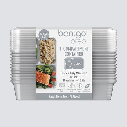 Bentgo Prep 3-Compartment Meal Prep Containers with Lids, 20 Piece Set | 4-Cup Capacity, Portion Control, Stackable, Microwave, Freezer & Dishwasher-Safe, PFAS & BPA-Free (Navy Blue)