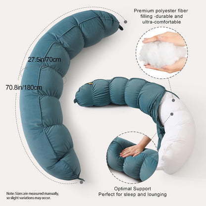 Peallow(Pat. Pend) – Long Round Body Pillow for Adults, Bolster Pillow for Sleeping, Soft and Supportive Pillow for Sleeping & Lumbar Support (Green-White, 29.5")