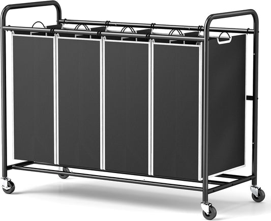 ROMOON Laundry Hamper Sorter Cart, 4-Section Organizer with Lockable Wheels | Heavy-Duty 180L Rolling Laundry Basket with Removable Bags for Dirty Clothes in Laundry Room or Small Spaces, Multicolor
