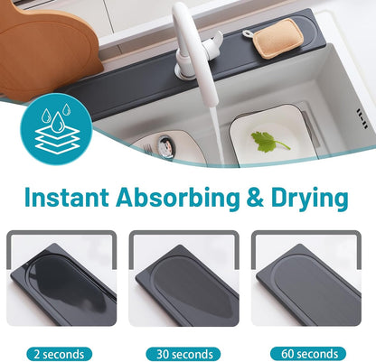 Faucet Mat for Kitchen Sink with Raised Feet, Stone Sink Mat Quick Dry around Faucet, Water Absorbent Stone Tray, Sink Splash Guard & Protectors, Stone Drying Mat for kitchen Counter