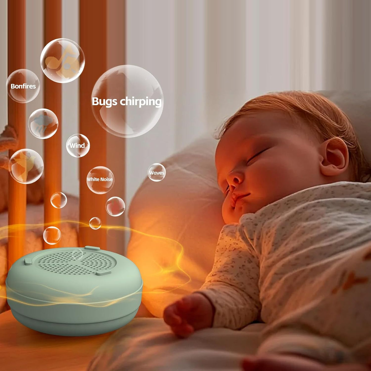 Portable Baby Sound Machine [White Noise for Babies Kids Adults][Supports Bluetooth Audio Playback][Timer Function][12 Soothing Sounds] 15 Hours Battery Life, Travel,Shower,Clips on Baby Stroller