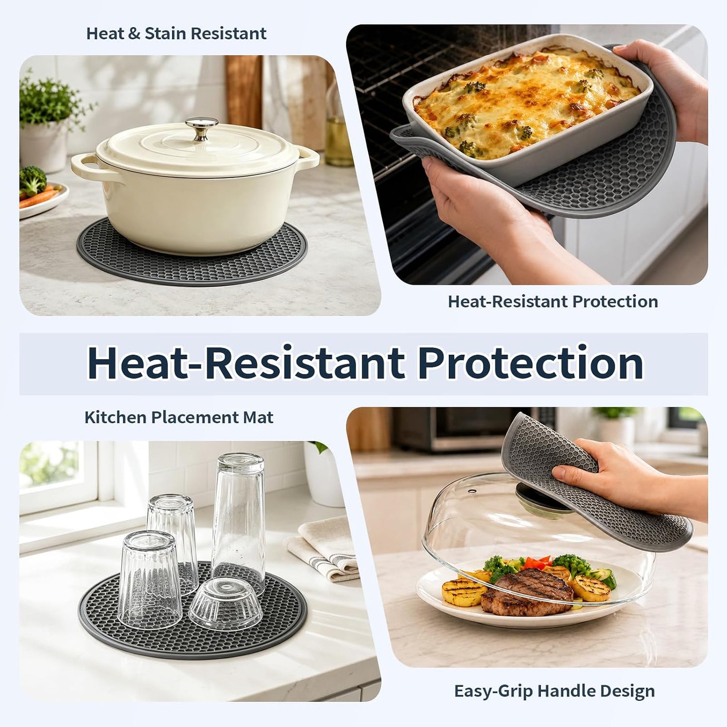 Glass Microwave Cover for Food, Tall Microwave Splatter Cover with Silicone Mat, Vent Holes, BPA Free, Dishwasher Safe, 10 Inch, High Borosilicate Glass Plate Lid with Side Tabs