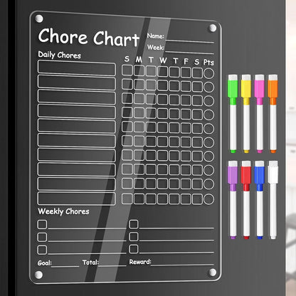 Fridge Chore Chart Clear Acrylic Dry Erase Checklist | with 8 Markers 15.7x11.8inch Magnetic Weekly Chore Chart for Teens Kids Family Kitchen Refrigerator Daily Weekly Schedule