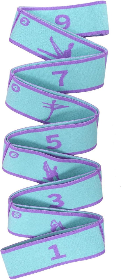 9 Loops Elastic Yoga Stretching Strap Pattern Guide, Resistance Stretch Band for Flexibility, Pilates, Dance, Gymnastics, Ballet, Physical Therapy, Leg & Body Stretching