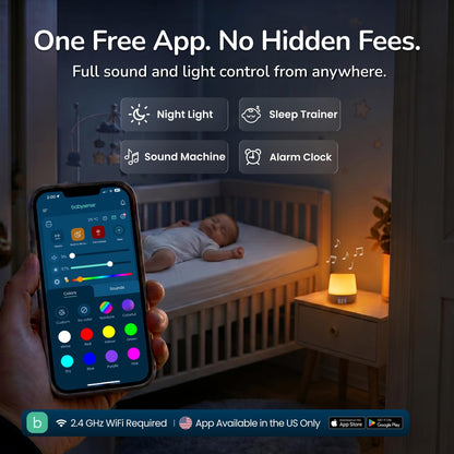 Babysense Baby Sound Machine with Night Light for Sleeping - Smart Portable Nursery White Noise Machine for Babies & Kids, Free App, No Subscription, 28 Sounds, Ok-to-Wake Alarm Clock, Sleep Timer
