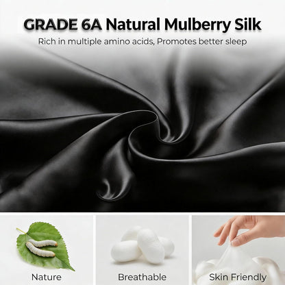 100% Mulberry Silk Sleep Mask for Women & Men – 22 Momme 6A Grade, 3D Contoured Total Blackout Eye Mask for Side Sleepers, Eyelash Extensions, Adjustable Strap, Breathable Blindfold (Black)