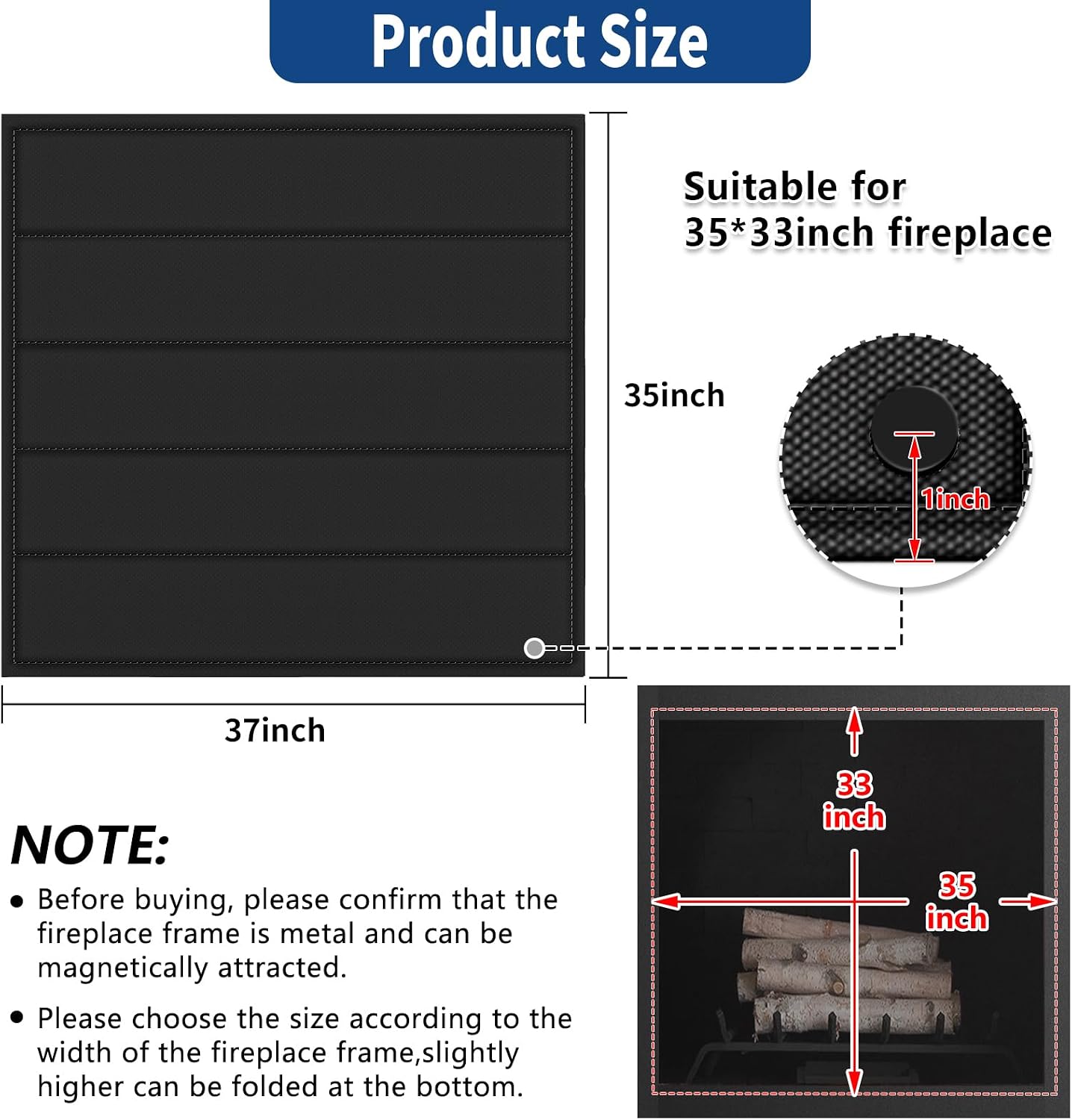 36"x24" Fireplace Cover, Magnetic Fireplace Blocker Blanket Stop Heat Loss | Indoor Fireplace Draft Stopper Save Energy, Magnetic Fireplace Draft Cover for Iron Fireplace Frame