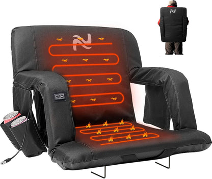25in 5.12" Extra Thick&Wide Heated Stadium Seat for Bleachers | Sofa Style Design Thick Bleacher Chair With Back and Comfy Cushion, 6 Reclining Positions, 3 Heat Levels (NO Battery)