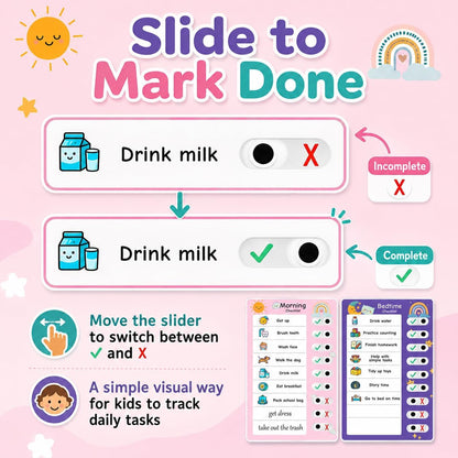 2PCS Magnetic Visual Chore Chart for Kids, Schedule Checklist for Kids, Kids to Do Task (1 Morning Checklist Boards, 1 Bedtime Checklist Boards) (Pink)