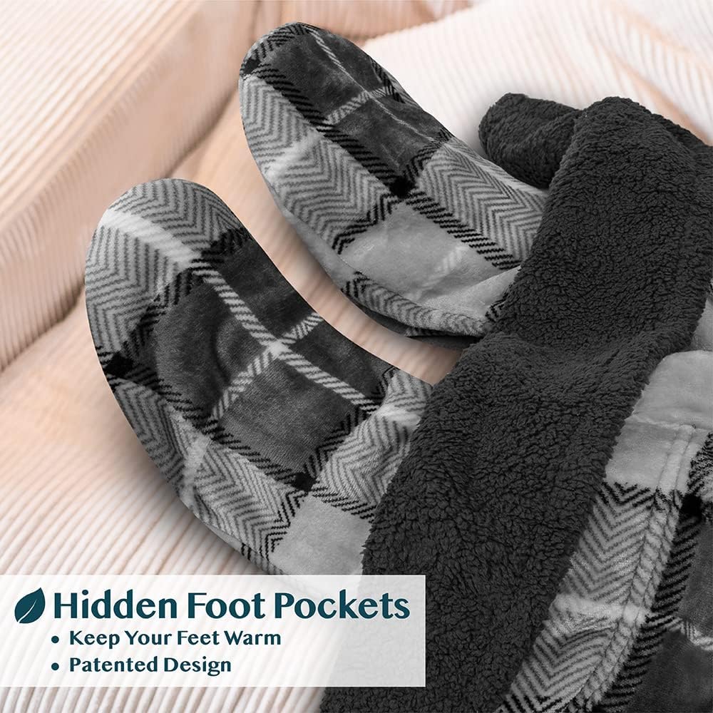PAVILIA Fleece Blanket with Sleeves, Foot Pockets for Women Men Adults, Plush Wearable Blanket Throw Wrap, Warm Snuggle Blanket Robe, Cozy Gift Ideas Wife Mom, Dark Purple