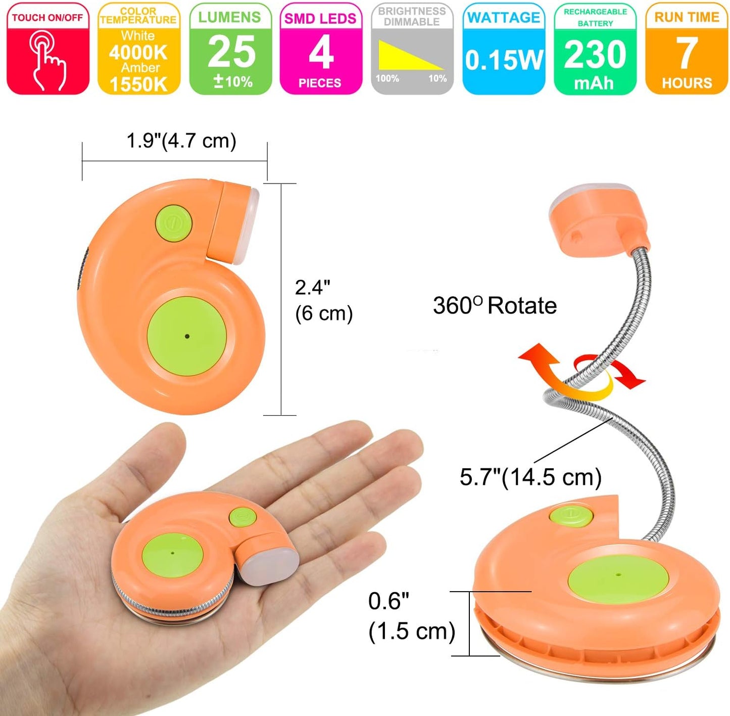 Kids Rechargeable Book Light, Clip on Reading Light for Kid, Kids Reading Lights, Amber Book Light for Reading in Bed, 2 Lighting Modes, Blue Light Blocking, Bookmark Light for Bookworms-Green