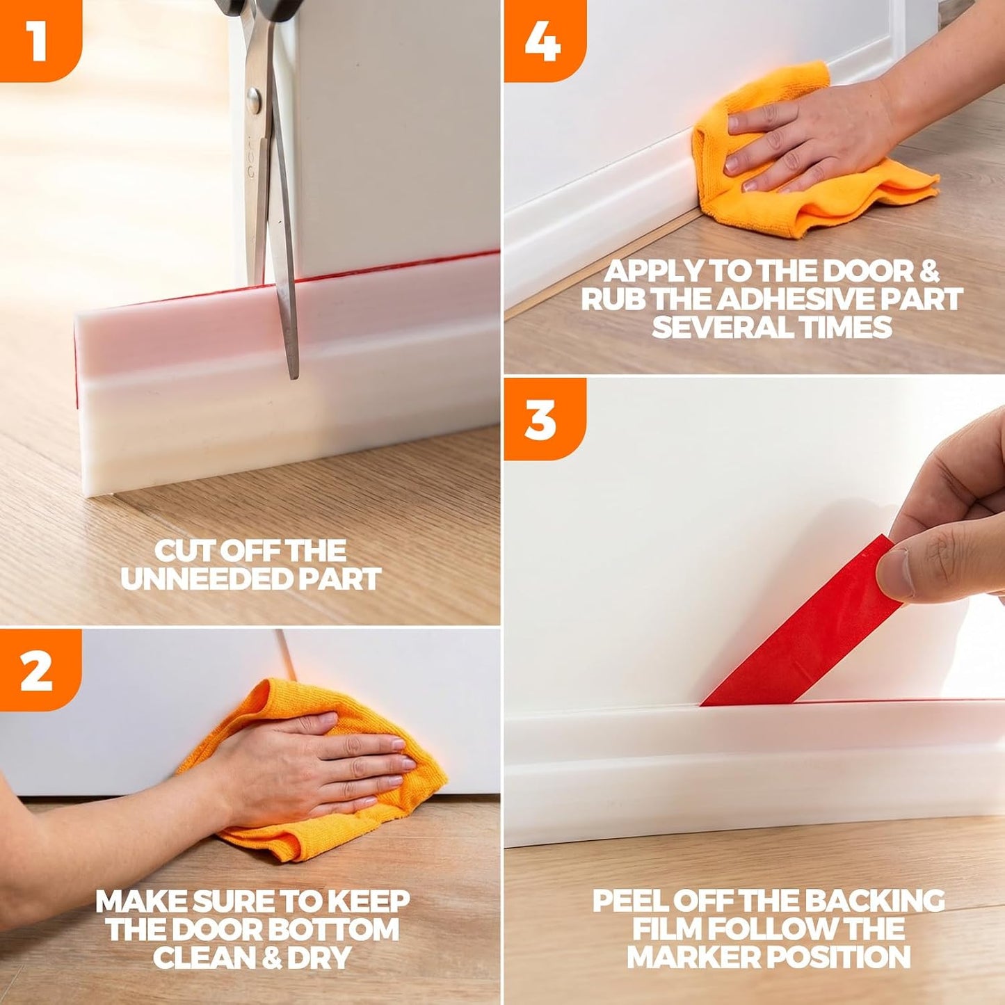 Holikme Door Draft Stopper 2-Pack, Under Door Seal for Bottom Gap Filler | Strong Adhesive Silicone Weather Stripping Garage Window Blocker Cold Air & Noise, Easy Install Door Sweep Strip Save Energy