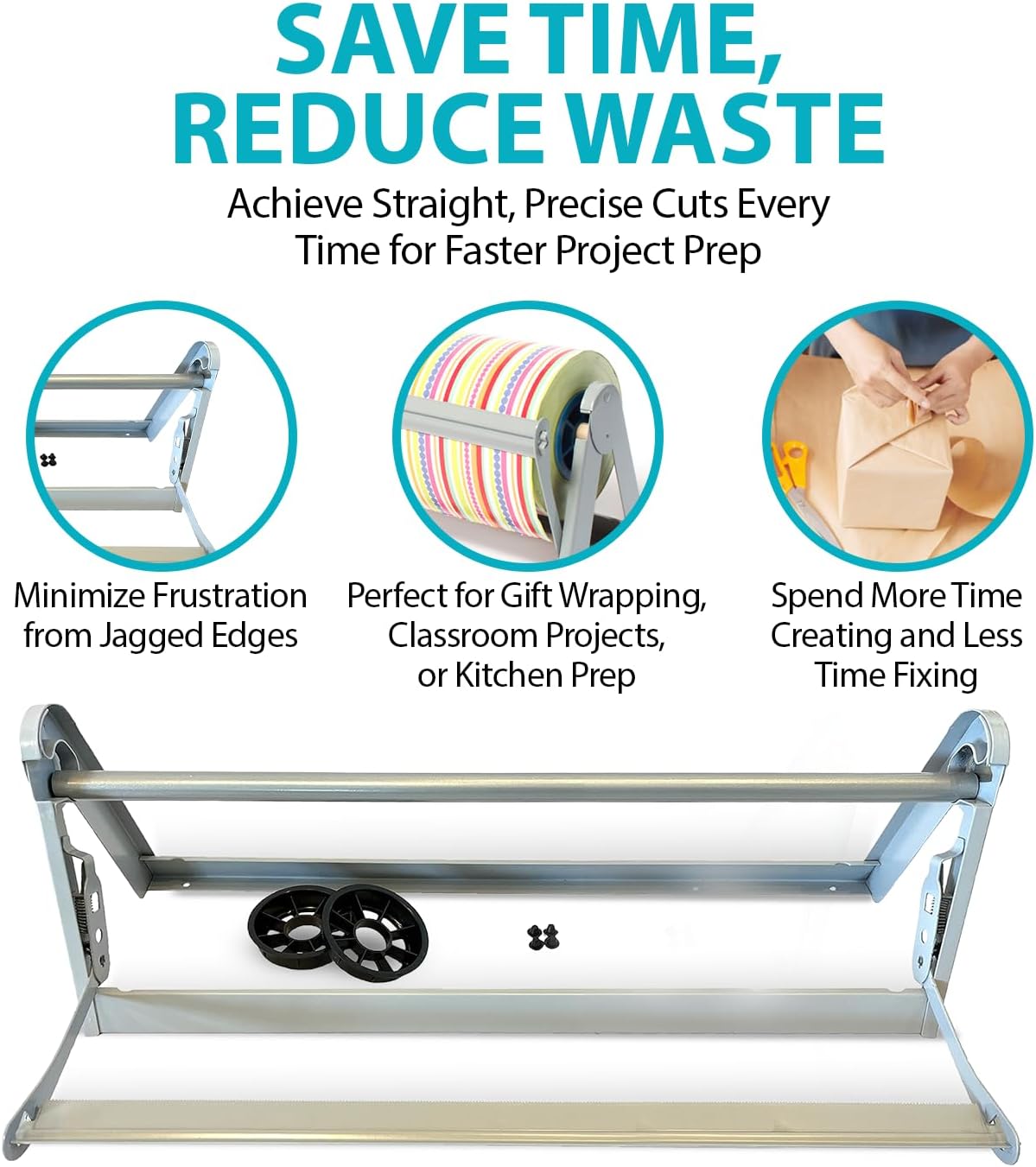 30 Inch Paper Roll Dispenser with Cutter, Desktop or Wall Mount Set Up | Straight Edge Paper Cutter, Made in USA Roll Dispenser, Versatile Use for Home, School, or Office, Compatible w/ Large Rolls