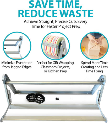 30 Inch Paper Roll Dispenser with Cutter, Desktop or Wall Mount Set Up | Straight Edge Paper Cutter, Made in USA Roll Dispenser, Versatile Use for Home, School, or Office, Compatible w/ Large Rolls