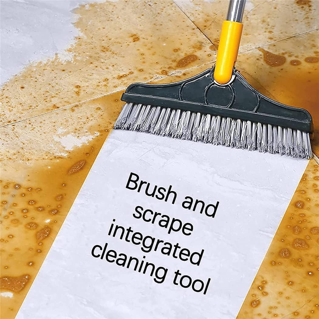 2 in 1 Floor Brush Scrubber with Long Handle Grout Brush 3 Poles 53.5'' New Upgrade Stiff Bristle Cleaning Scrub Brush with Squeegee 120°Rotating Tile Brush for Cleaning Bathroom Glass Patio Kitchen