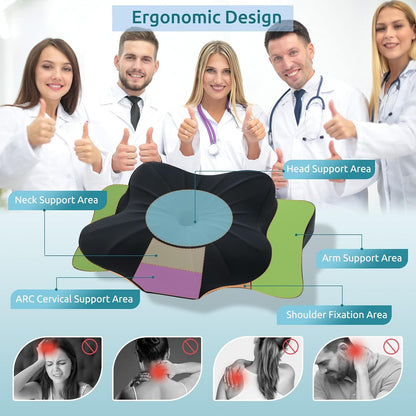 DONAMA Contour Cervical Neck Pillow for Neck Pain Relief | Queen,Ergonomic Dual-Height,Odorless Memory Foam,Side/Back/Stomach Sleepers,Cooling Hypoallergenic Cover,OEKO-TEX Certified