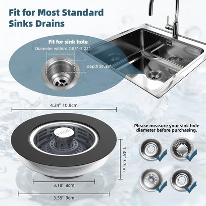 Hibbent 3 in 1 Kitchen Sink Drain Strainer, Metal Pop Up Stopper | Larger Anti-Clogging Basket, 3-Layer Seal, Detachable Sink Drain Plug for US Standard 3-1/2" Drain, Brushed Stainless Steel