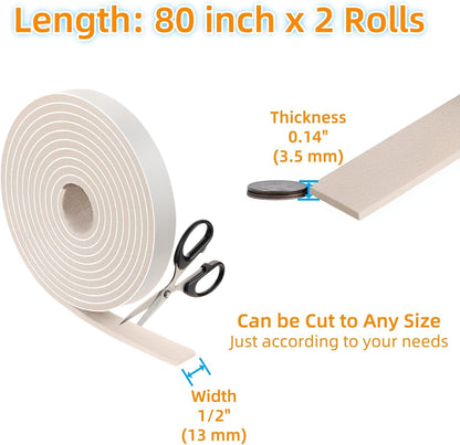 Felt Strips with Adhesive Backing Heavy Duty Cuttable Felt Tape Roll Furniture Pads for Chair Legs - Protecting Hardwood Floors, Chair Wall Protector (Black, 80 x 0.5 x 0.14 Inch)