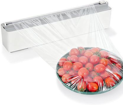 Plastic Wrap Dispenser with Cutter - Magnetic Plastic Wrap Dispenser for Kitchen & Home, Refillable Food Cling Wrap Holder, Easy to Attach to Refrigerator, Fits 12" Rolls, Smooth Cutting Design