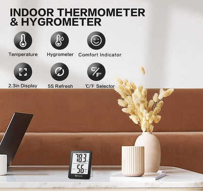 DOQAUS 3 Pack Digital Hygrometer Indoor Thermometer Humidity Monitor Black | Humidity Meter Mini Hygrometer with Accurate Temperature and Humidity Monitor for House, Baby Room, Greenhouse, Incubator