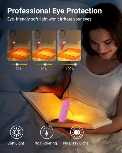 DEWENWILS Book Reading Light, Amber Warm Clip On LED with 3 Adjustable Brightness for Eye Protection, Rechargeable USB, Perfect for Bookworms, Kids (White)