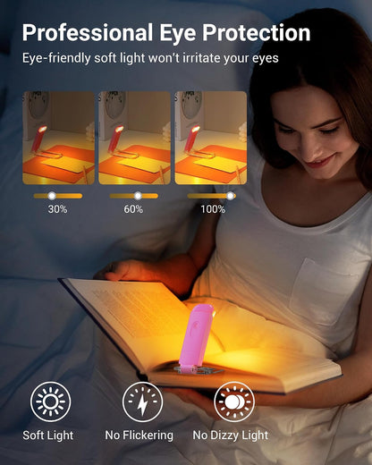 DEWENWILS Book Light, Amber Warm Clip On LED with 3 Adjustable Brightness for Eye Protection, Rechargeable USB Long Lasting Reading Light, Gifts for Bookworms, Kids (Black)