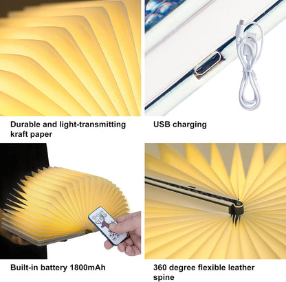 QXMGCBOK Folding Book Lamp Dragon Night Light | Book Light as Gifts for Book Lovers,Portable Bedside Light 3 Colors
