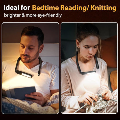 Neck Reading Light Book Lovers Gifts, Rechargeable 80Hrs Eye-friendly 3 Colors & Stepless Dimming Book Light for Reading, Christmas Stocking Stuffers for Men Women Camping Knitting Crochet Accessories