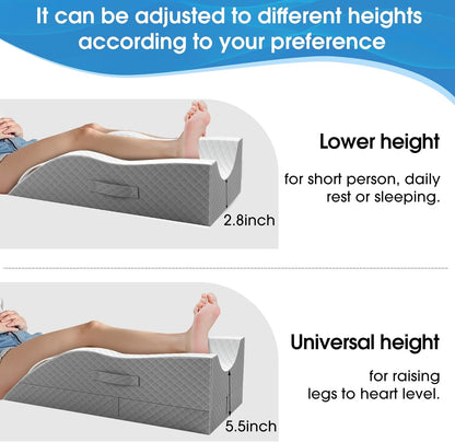 TranquilRelax Leg Elevation Pillows for After Surgery, Wedge Pillow, Grey | Memory Foam, All-around Knee & Ankle Support for Swelling, Height-adjustable, Nop-Slip Bottom, Washable Cover, Single-leg