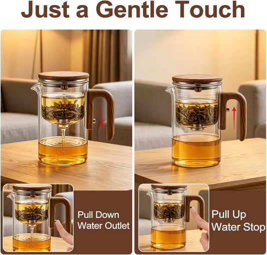 Magic Glass Teapot with Infuser, 24oz (700ml) Heat-Resist Boro Glass Brewer, Instant Water Separation & Clean-Press Leaf Removal, Perfect for Blooming & Loose Leaf Tea, Elegant Gift Box