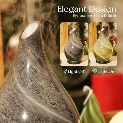 Porseme Essential Oil Diffuser 280ml Handmade Glass Diffuser 7H Runtime | Elegant Handmade Glass Aroma Diffuser with 7-color LEDs, Quiet Aromatherapy and Safe Auto Shut-off, Perfect for Gifts