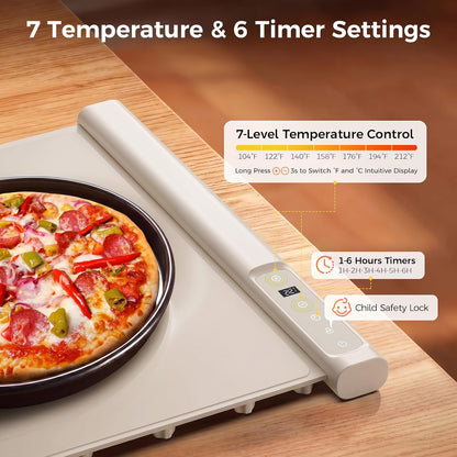 3-in-1 Expandable Warming Mat for Food, 7 Temp & 6H Timer, 54" x 16", Gray