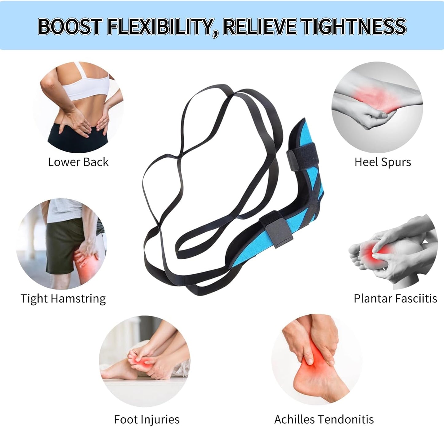 Fitness Foot and Calf Stretcher for Plantar Fasciitis, Achilles Tendonitis, Heel Spurs, Drop Foot, Physiotherapy Stretching Strap Relief, Yoga Leg Stretch Strap for Thigh and Hamstring