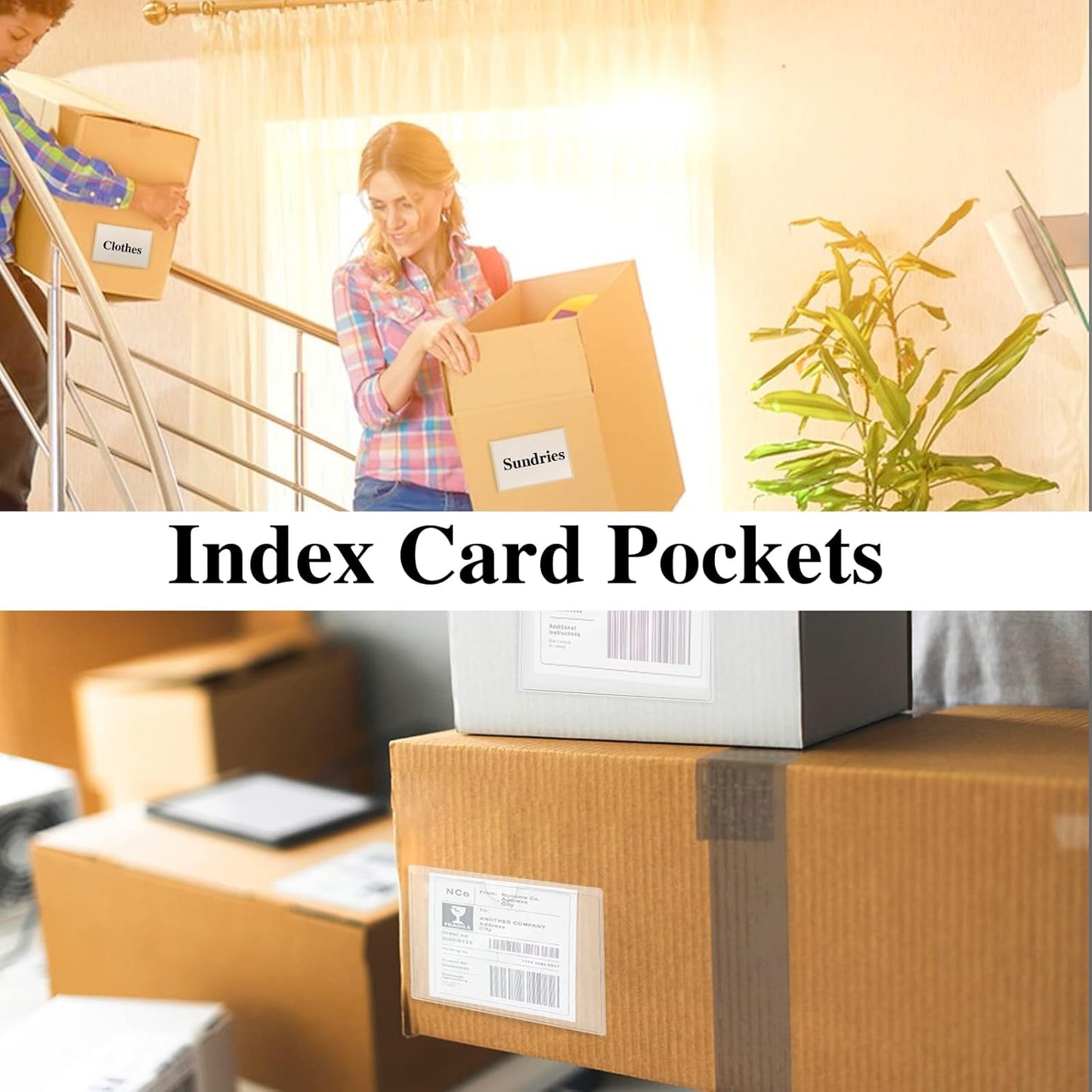 36 Pack 3" x 5" Adhesive Index Card Holders Clear PVC Label Holders | Top-loading label pockets, removable adhesive, clear PVC, for bins, shelves, totes, library and office use