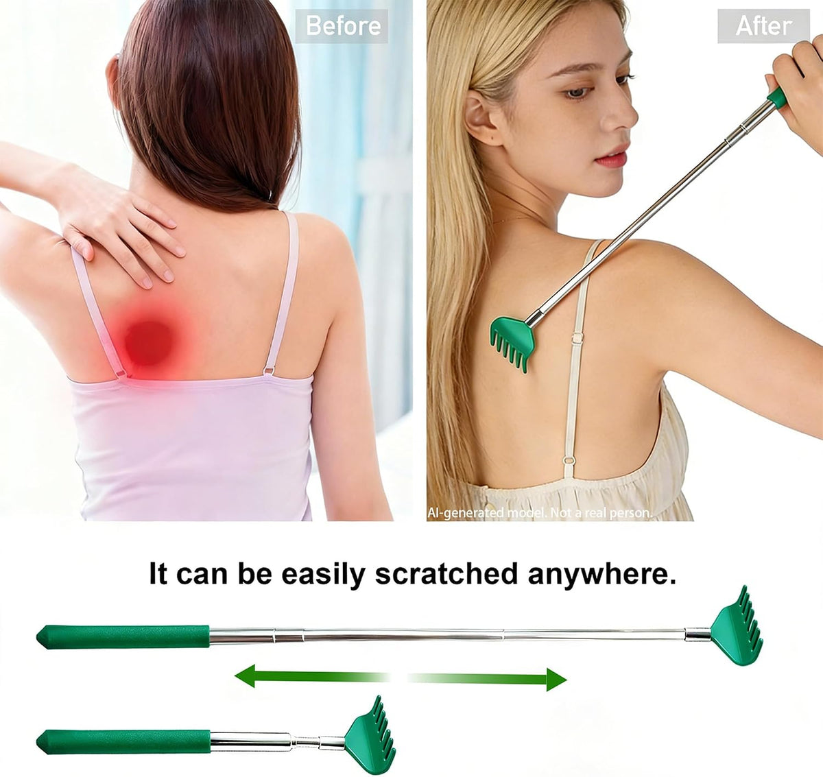 2 Pack Back scratchers Set,Stainless Steel Back Scratcher Extendable