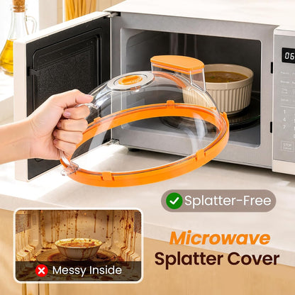 Microwave Splatter Cover for Food with Water Steamer 12inch, Food-Grade | Microwave Splatter Guard, BPA-Free, Microwave-Safe, Rotating Vent, Anti-Scald Handle, with Silicone Trivet and Gap Brush