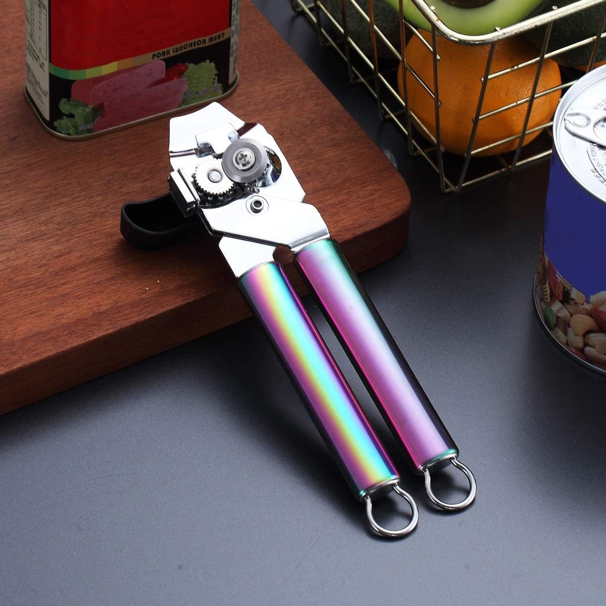Berglander Can Opener, Stainless Steel Rainbow Handle Can Opener Hand Held, Smooth Edge Manual Can Opener, Heavy Duty (Rainbow)