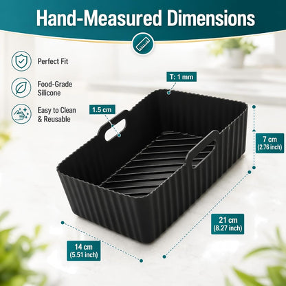 Szyeequoo Silicone Air Fryer Liners 2 Pack for Ninja Dual Zone, 1 Perforated and 1 Solid, Rectangle Reusable Liners for DZ201 DZ401 DZ550 DZ302, COSORI 9QT Instant Chefman Dual Basket Air Fryers