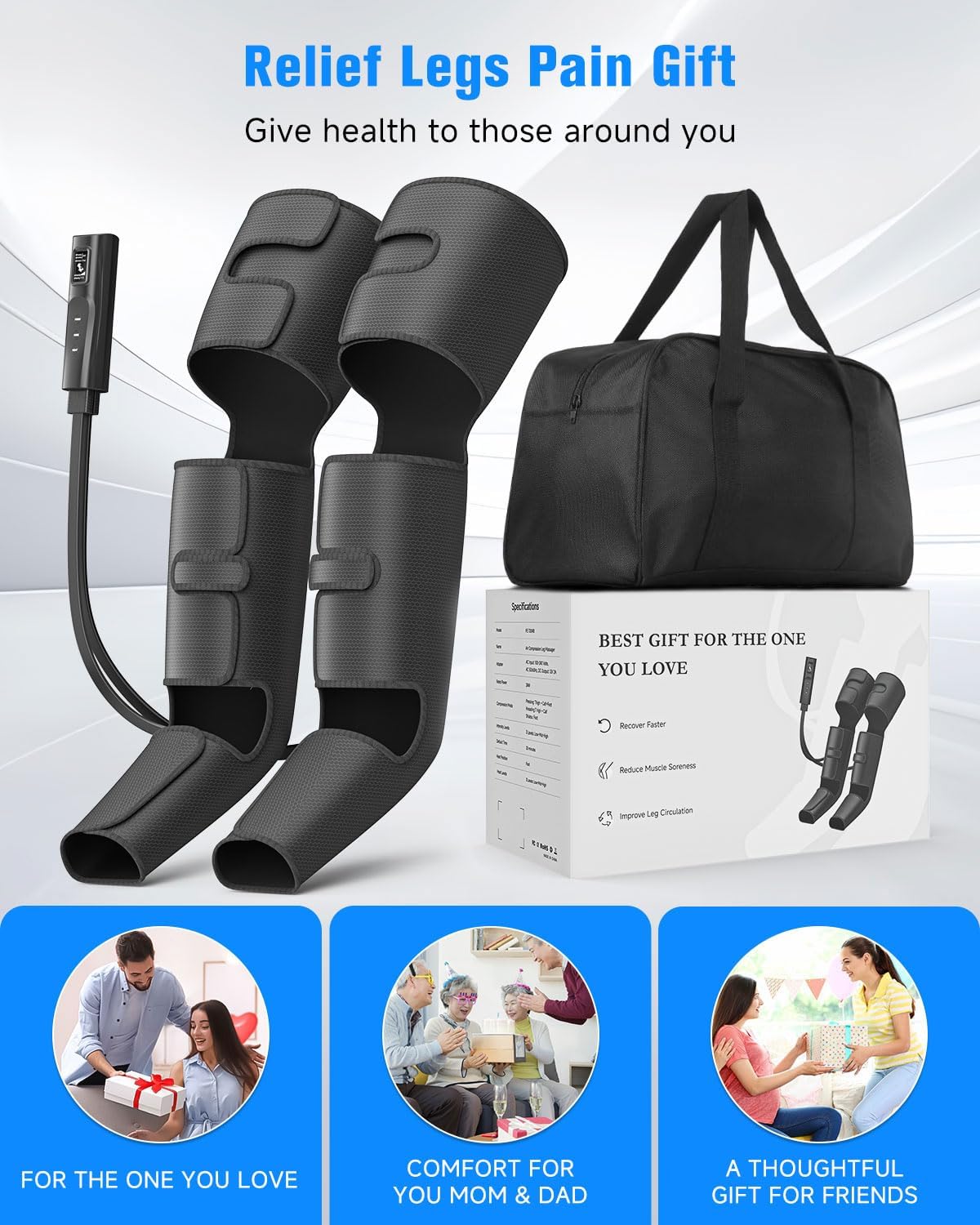 Leg Compression Boots: Foot Compression Massager with 3 Heating 3 Modes 3 Intensities, Leg Massager Relaxation System for Muscle - FSA Eligible Gift for Mom, Dad (Black, Medium)