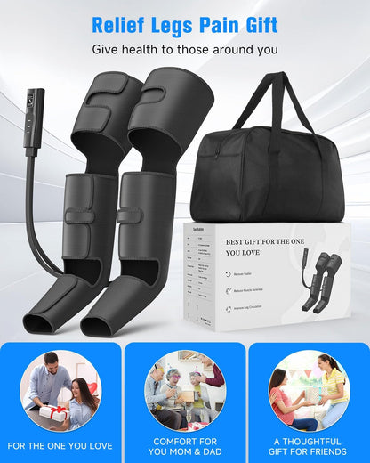 Leg Compression Boots: Foot Compression Massager with 3 Heating 3 Modes 3 Intensities, Leg Massager Relaxation System for Muscle - FSA Eligible Gift for Mom, Dad (Black, Medium)