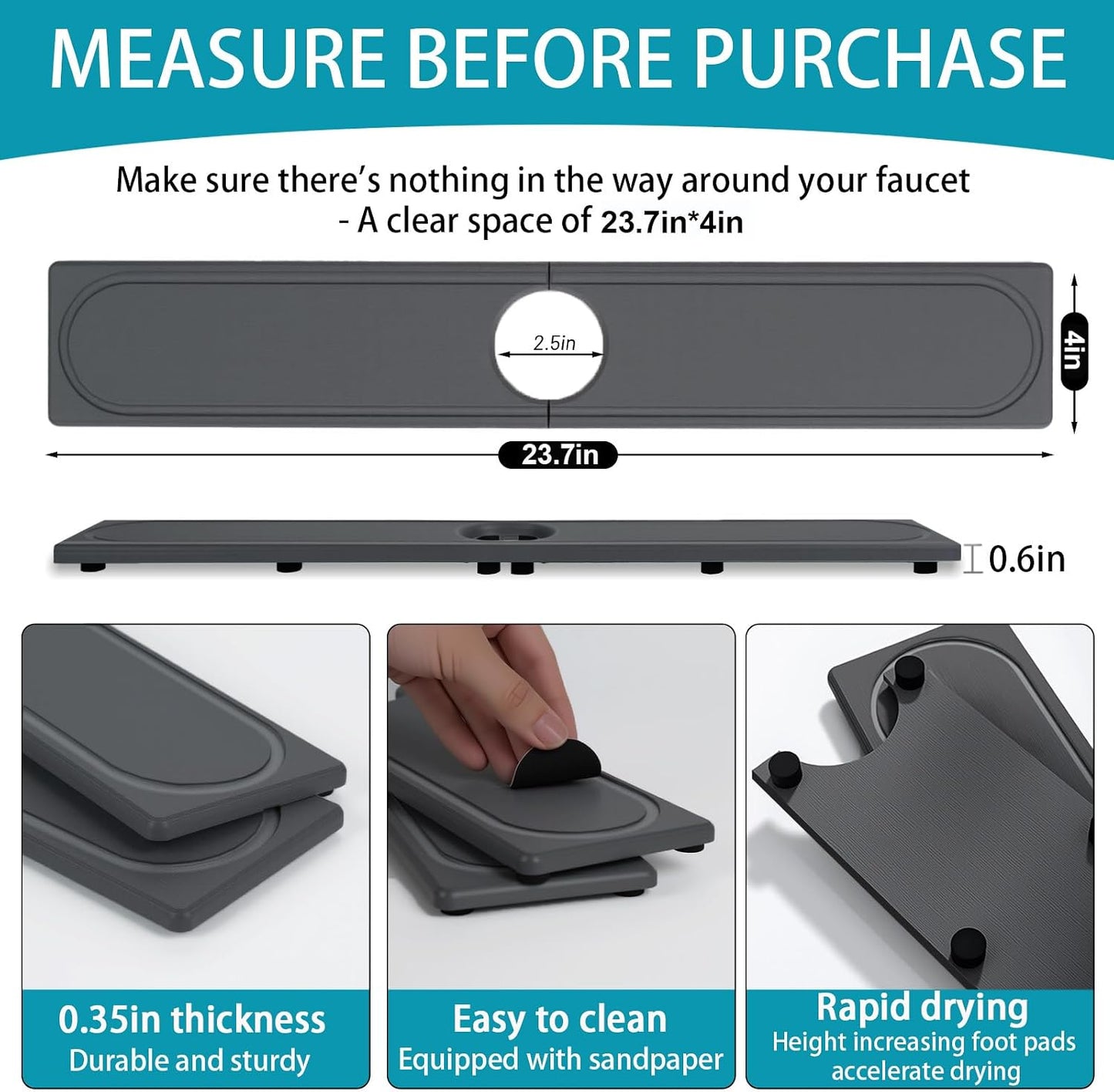 Faucet Mat for Kitchen Sink with Raised Feet, Stone Sink Mat Quick Dry around Faucet, Water Absorbent Stone Tray, Sink Splash Guard & Protectors, Stone Drying Mat for kitchen Counter
