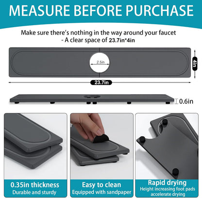 Faucet Mat for Kitchen Sink with Raised Feet, Stone Sink Mat Quick Dry around Faucet, Water Absorbent Stone Tray, Sink Splash Guard & Protectors, Stone Drying Mat for kitchen Counter