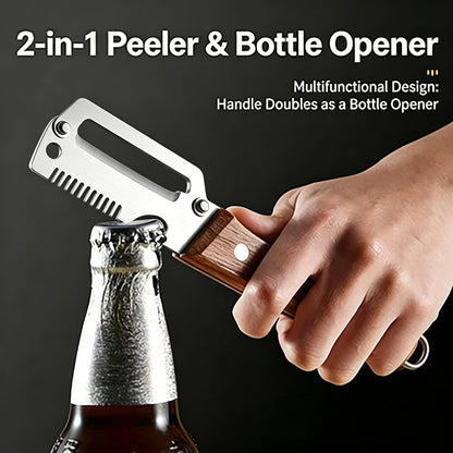 2026 Upgraded Multi-Functional Vegetable Peeler, Premium Peeler with Wooden Handle & Bottle Opener, Non-slip Kitchen Gadget for Potato, 2 Pack