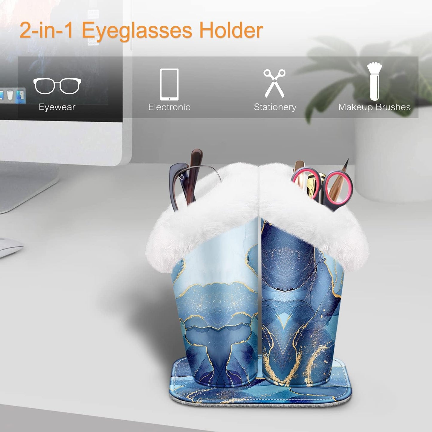 FINTIE Plush Lined Double Eyeglasses Holder with Magnetic Base for Desk | Soft Plush Lining, Glasses Stand Case For Nightstand / Bedside, Office Desktop Organizer, Small Item Storage