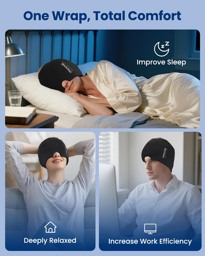 ONLYCARE Migraine Relief Cap, Headache Relief Cold Cap with Odorless Gel | Cooling Hat Head Wrap Soothing Face Ice Pack Mask Products for Tension Stress Hangover & Puffy Eyes, Relaxing Gifts for Women