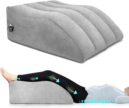 Portable Inflatable Wedge Leg Elevation Pillow - Foldable 45 Degree Wedge Leg Bolster Pillow Use in Bed, Adjustable Incline for Sleeping,Travel,Back Support,Reduce Swelling, Improve Circulation (Grey)